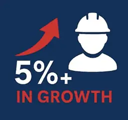 Hard hat with upward arrow - 5%+ in Growth