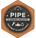 Plumbing Industry Professional Education (PIPE) badge with wrench and pipe graphics.