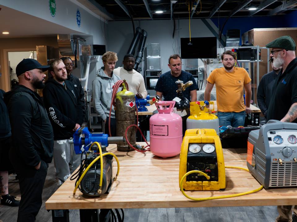 Workshop training with gas cylinders and machinery